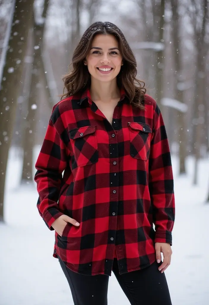 28 Outfit Cold Weather That Flatter Every Figure - 20. Classic Flannel Shirt