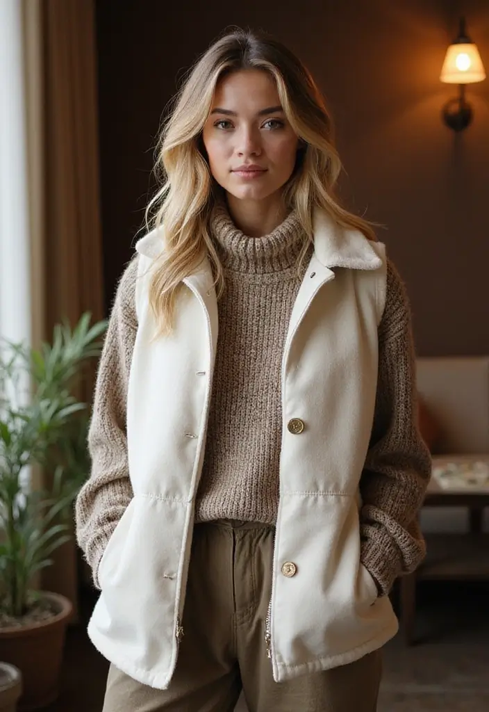 28 Stylish White Vest Outfits for Every Occasion - 15. Textured Layers for Interest
