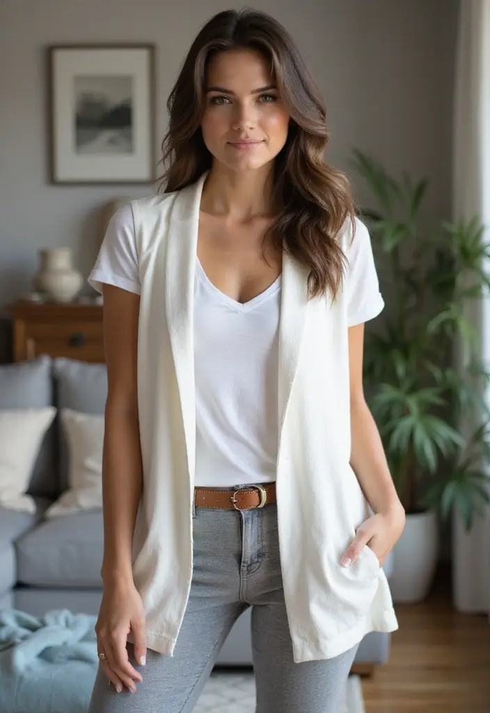 28 Stylish White Vest Outfits for Every Occasion - 18. Effortless Weekend Style