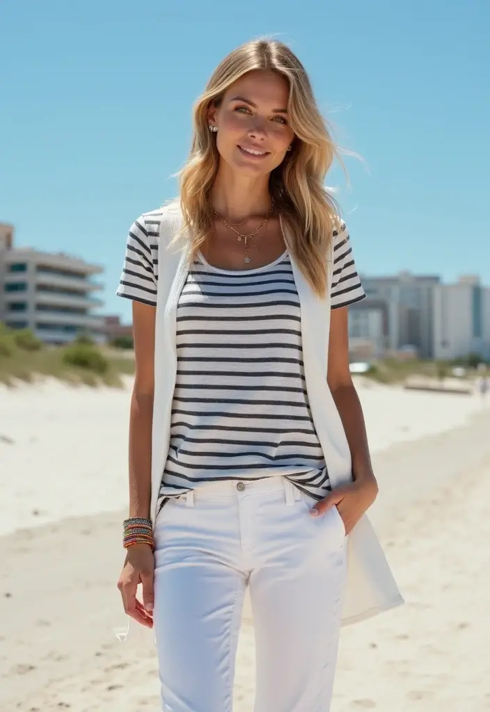 28 Stylish White Vest Outfits for Every Occasion - 9. Nautical Inspirations with Stripes