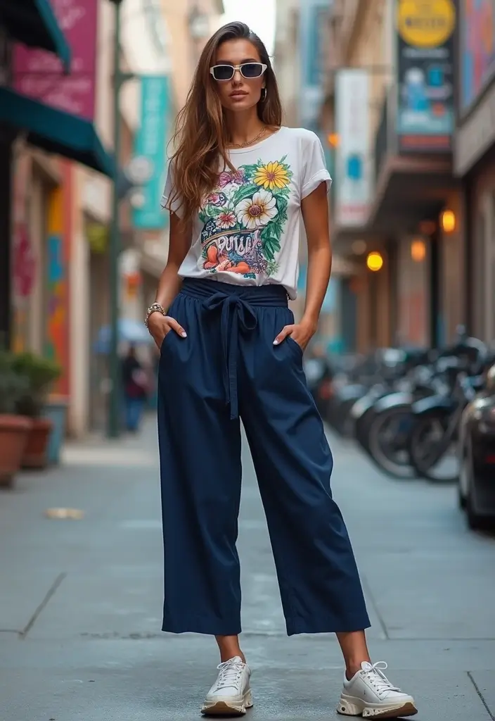 28 Trendy Outfit Pantalon Azul Marino Mujer To Refresh Your Closet - 12. Street Style with a Graphic Tee