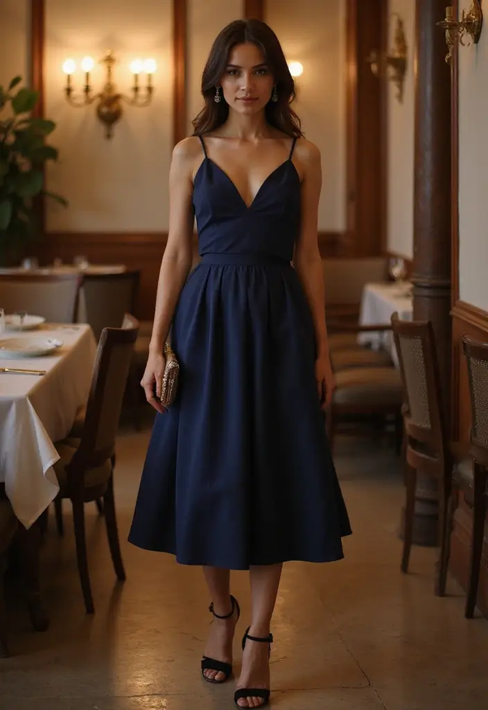 28 Trendy Outfit Pantalon Azul Marino Mujer To Refresh Your Closet - 13. Elegant Evening with a Midi Skirt