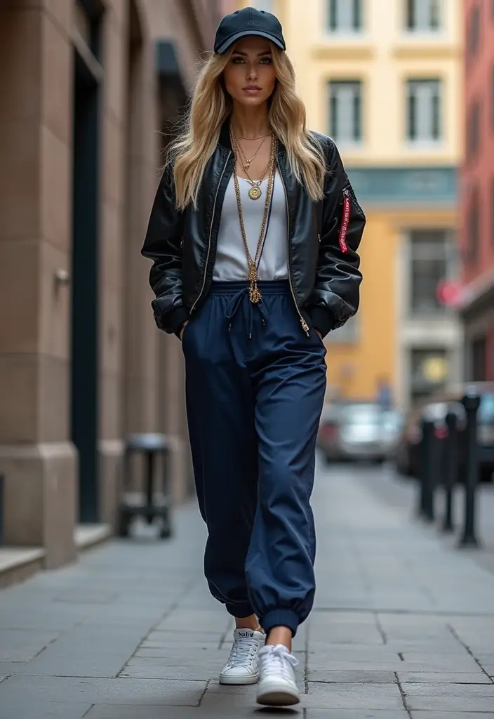 28 Trendy Outfit Pantalon Azul Marino Mujer To Refresh Your Closet - 19. Edgy with a Side of Sporty