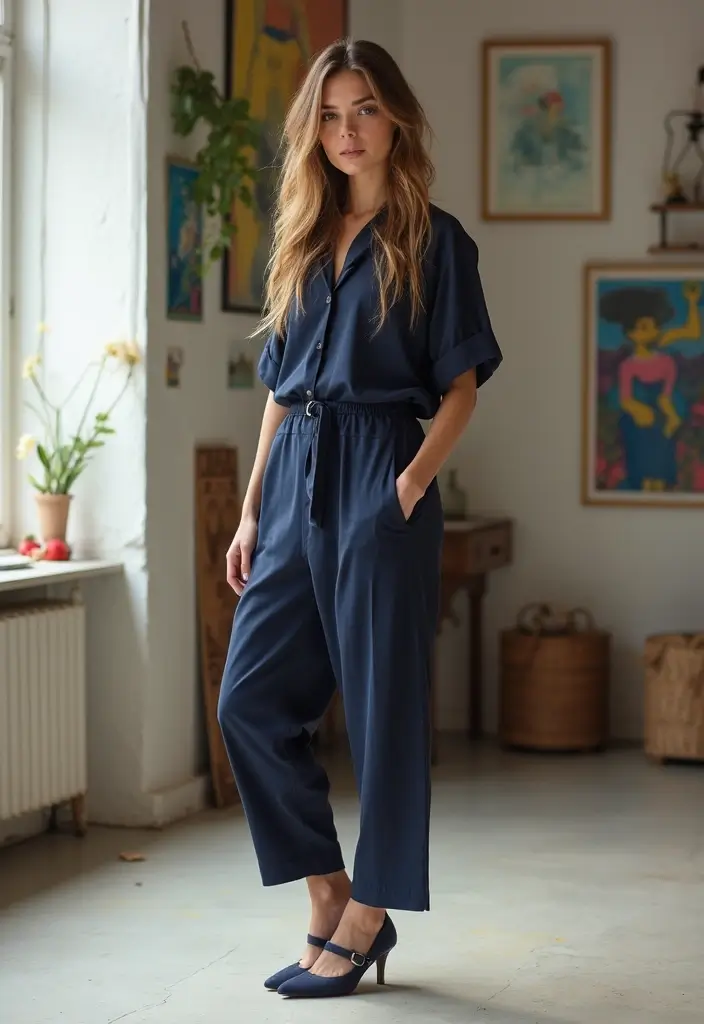 28 Trendy Outfit Pantalon Azul Marino Mujer To Refresh Your Closet - 20. Timeless Elegance with a Shift Dress Over Pants