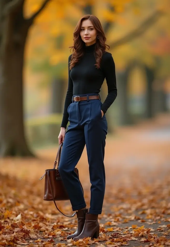 28 Trendy Outfit Pantalon Azul Marino Mujer To Refresh Your Closet - 7. Vintage Inspired with a Turtleneck
