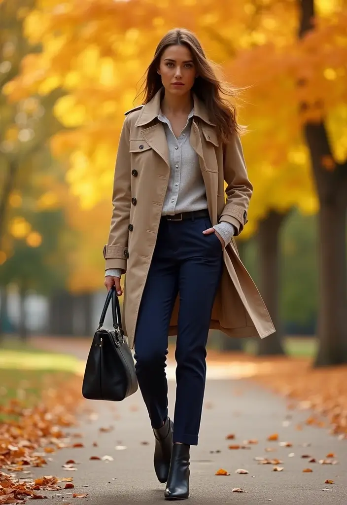 28 Trendy Outfit Pantalon Azul Marino Mujer To Refresh Your Closet - 8. Layered Look with a Trench Coat