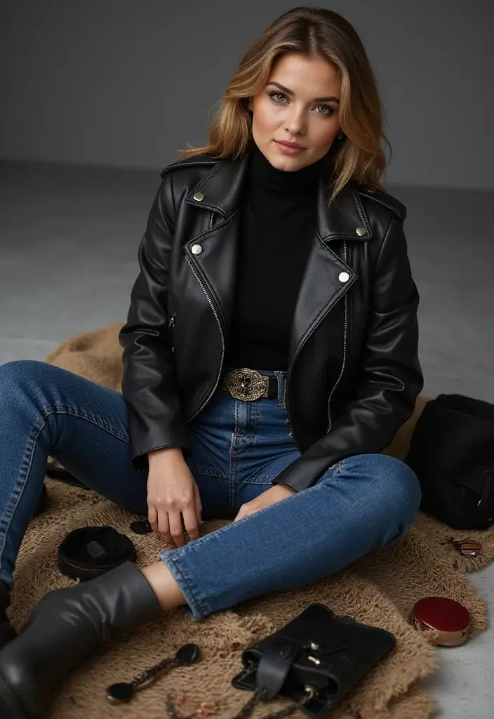 29 Chic First Date Outfit Ideas To Copy Right Now - 14. Edgy Leather Jacket Combo