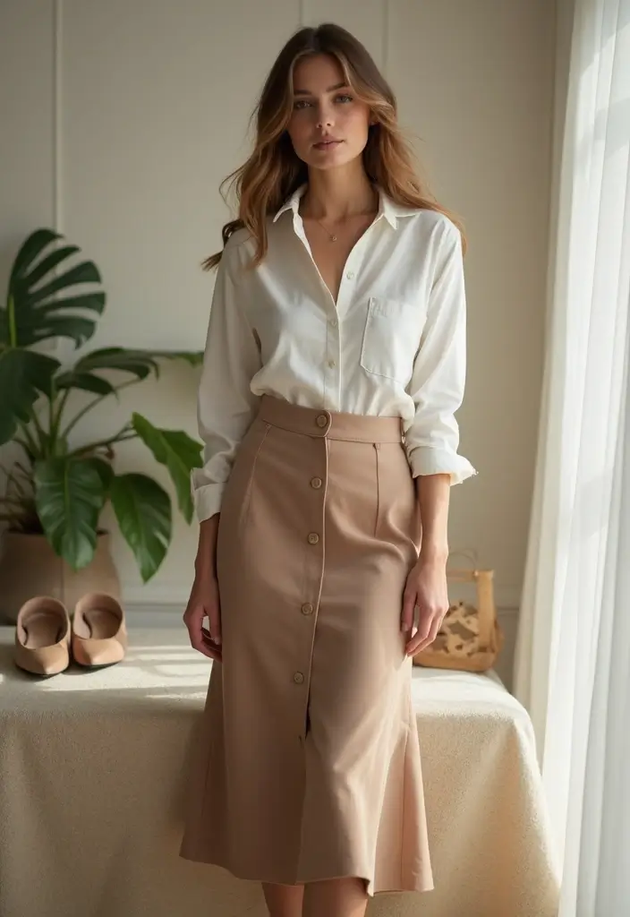 29 Chic First Date Outfit Ideas To Copy Right Now - 15. Casual Button-Up and Skirt