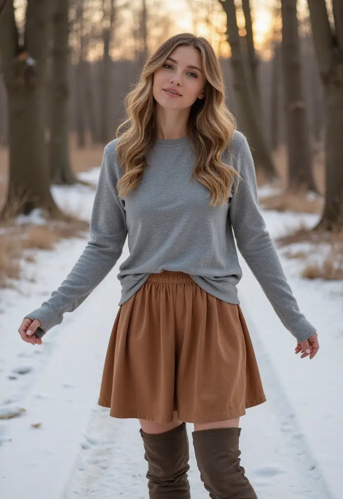 29 Fresh Winter Cowgirl Outfit Ideas You Need To Try - 10. Thermal Henley with a Skirt