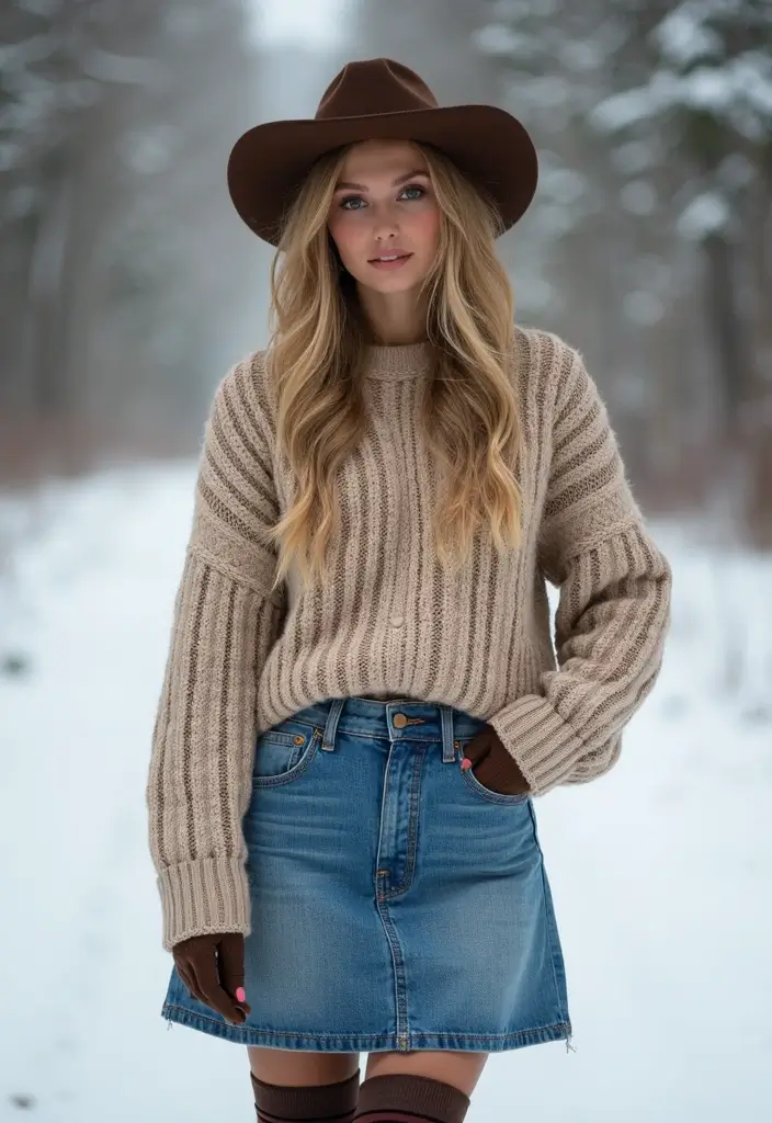 29 Fresh Winter Cowgirl Outfit Ideas You Need To Try - 16. Western-Style Hat with Cozy Layers