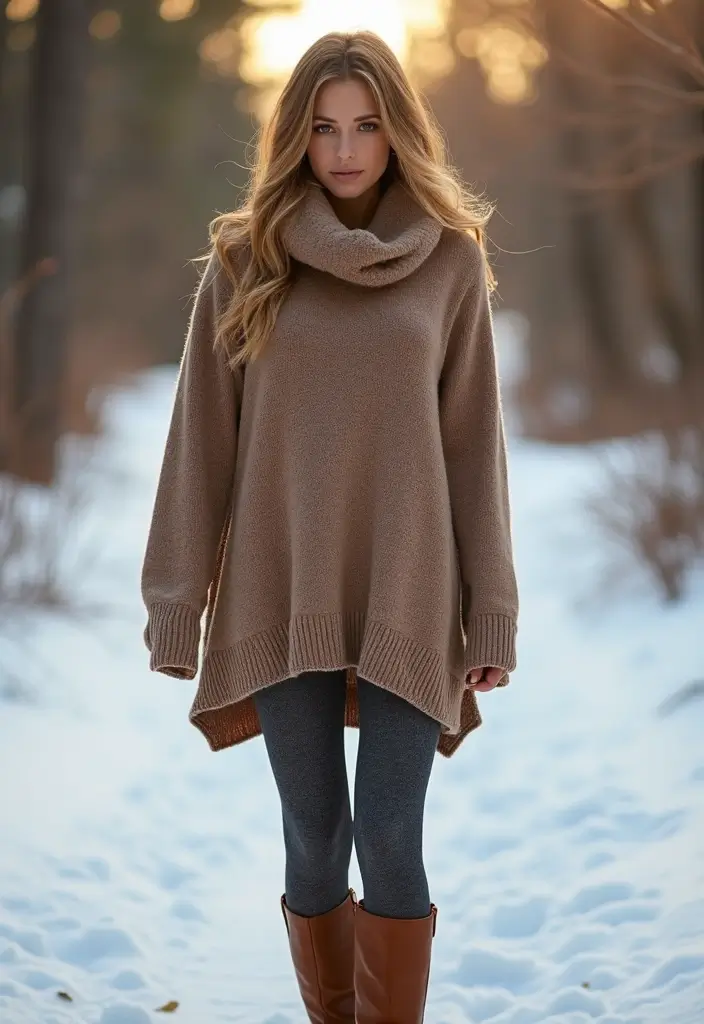 29 Fresh Winter Cowgirl Outfit Ideas You Need To Try - 17. Textured Tights with a Flowing Tunic