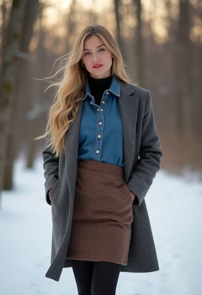 29 Fresh Winter Cowgirl Outfit Ideas You Need To Try - 22. Mixed Textiles with a Statement Coat