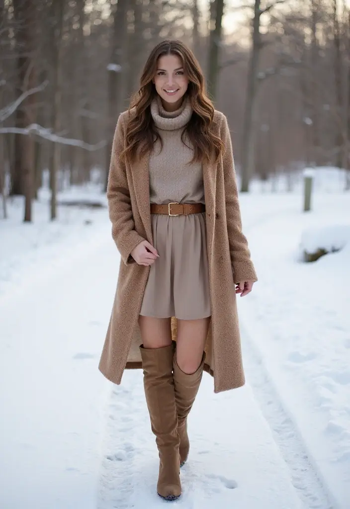 29 Fresh Winter Cowgirl Outfit Ideas You Need To Try - 24. Layered Turtleneck Under a Dress