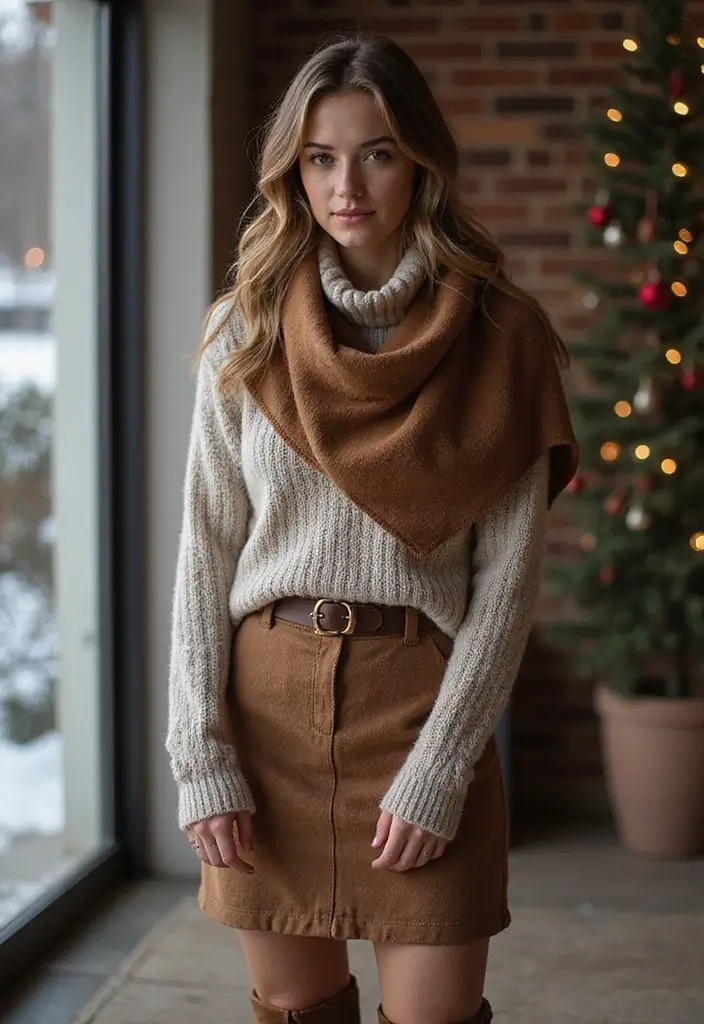29 Fresh Winter Cowgirl Outfit Ideas You Need To Try - 26. Wool Skirt with a Warm Sweater