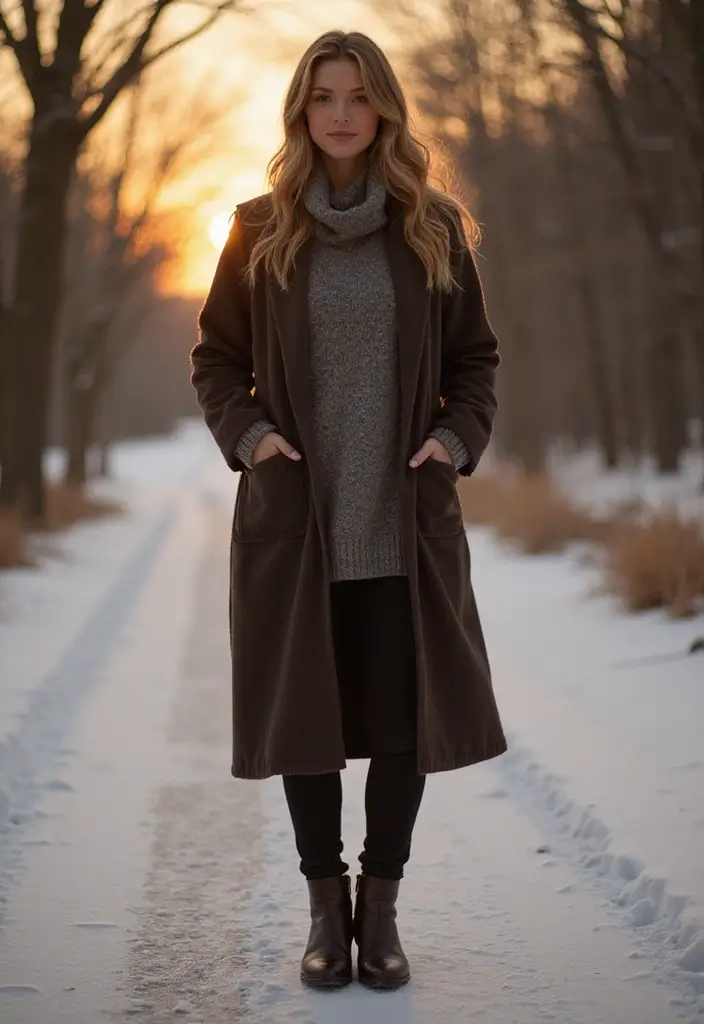 29 Fresh Winter Cowgirl Outfit Ideas You Need To Try - 27. Fleece-Lined Leggings with a Tunic