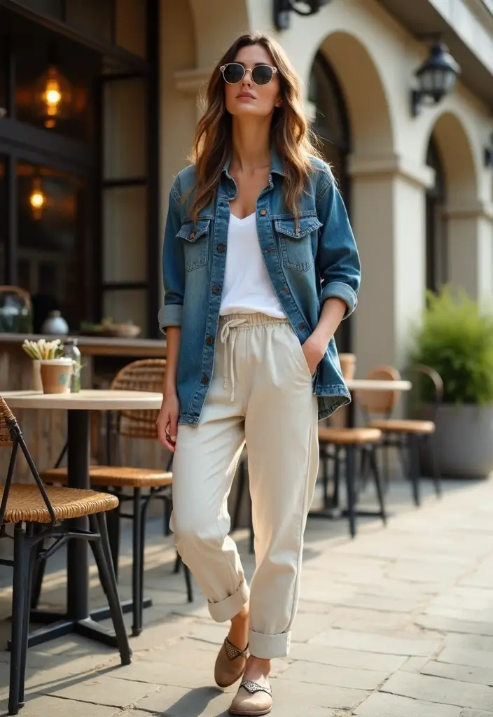29 Linen Pants Outfit Styling Tips To Wear With Confidence - 8. Layering with a Denim Jacket