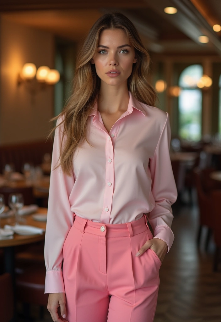 29 Pink Pants Outfit Inspirations For Real Life - 21. Pink Pants with a Button-Up Shirt