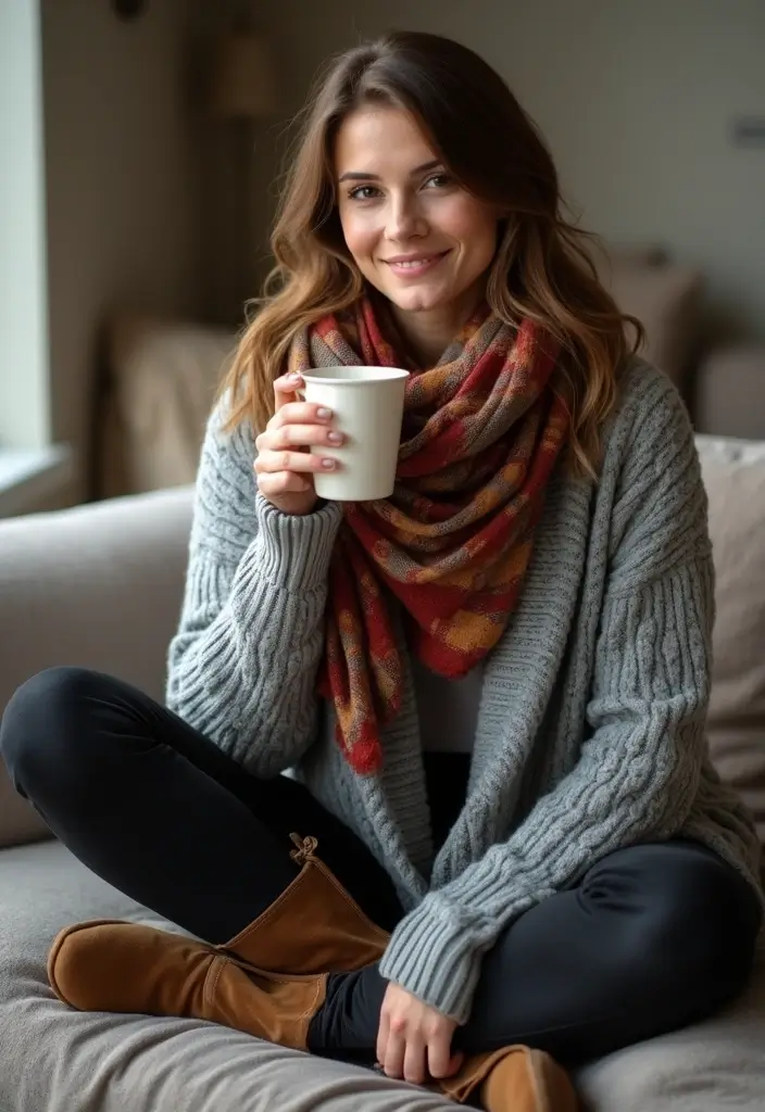 29 Trendy Grey Cardigan Outfit To Refresh Your Closet - 1. Oversized Charm with Leggings