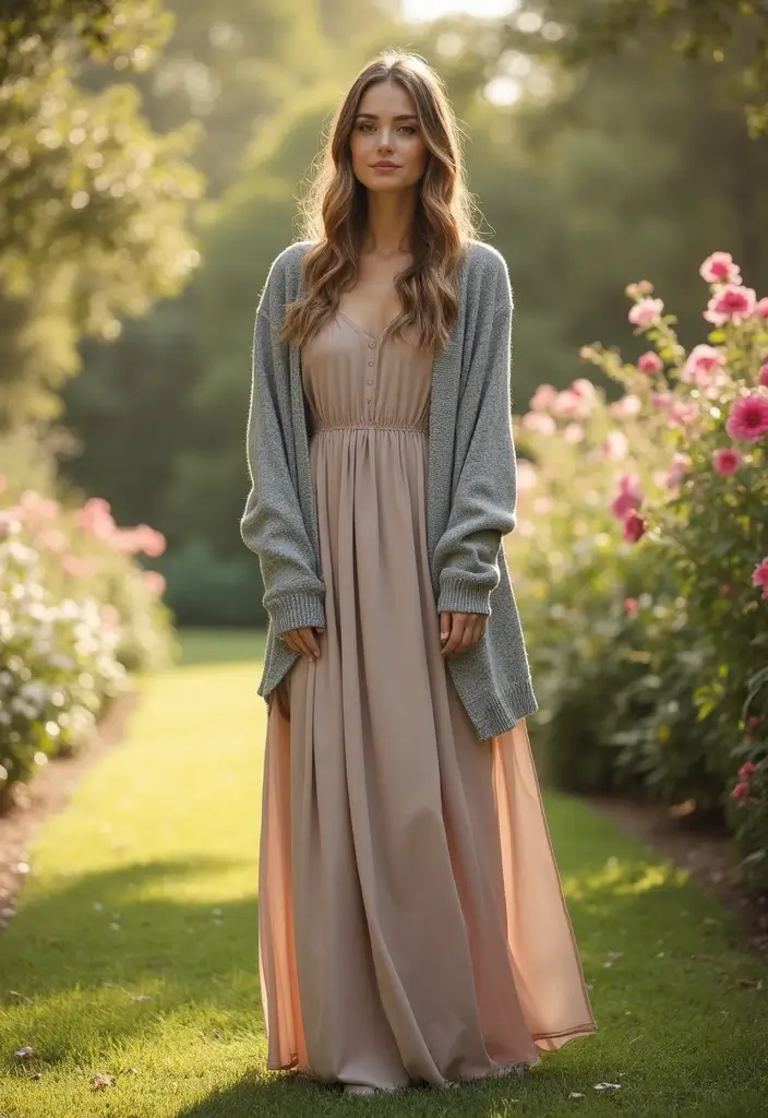 29 Trendy Grey Cardigan Outfit To Refresh Your Closet - 3. Cardigan with a Maxi Dress
