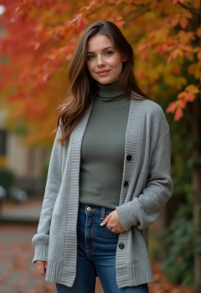 29 Trendy Grey Cardigan Outfit To Refresh Your Closet - 5. Layered with a Turtleneck