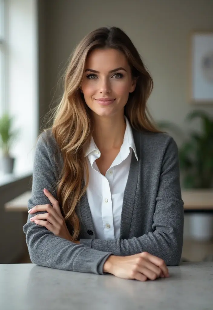 29 Trendy Grey Cardigan Outfit To Refresh Your Closet - 6. Office Ready with a Button-Up