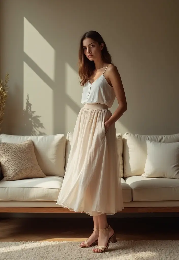 30 Movie Night Outfit Looks That Will Upgrade Your Wardrobe - 19. Soft Midi Skirt