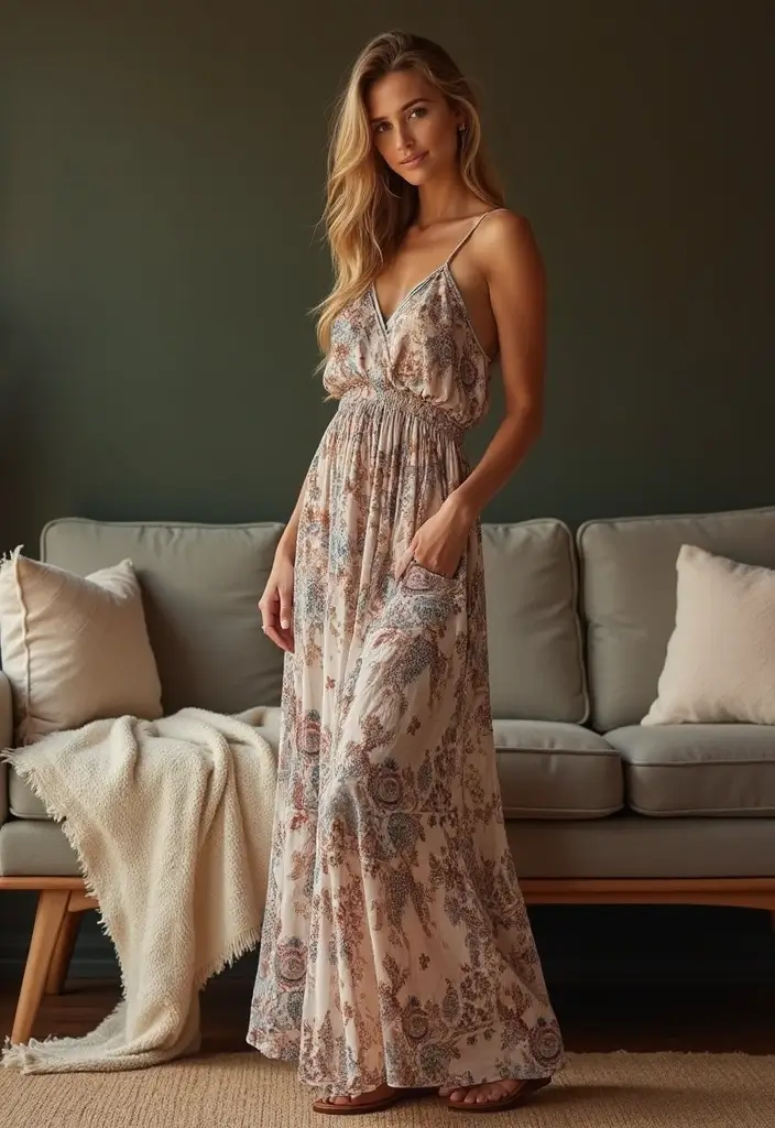 30 Movie Night Outfit Looks That Will Upgrade Your Wardrobe - 23. Bohemian Maxi Dress