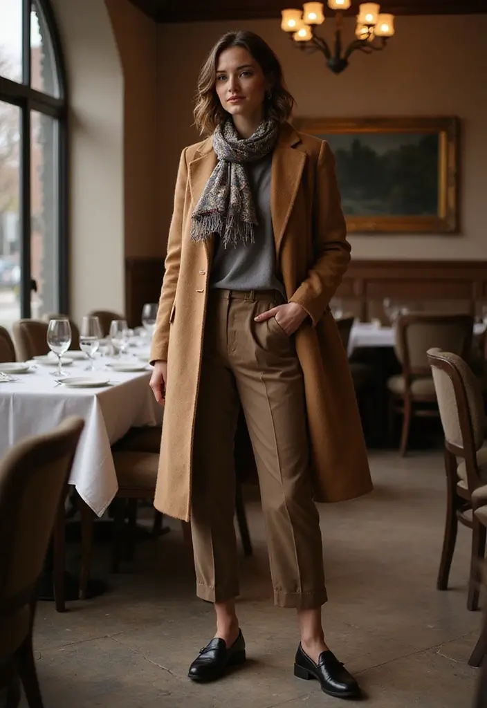 30 Must-Try Dinner Outfit Winter Combos This Season - 12. Warm Peacoat & Tailored Trousers