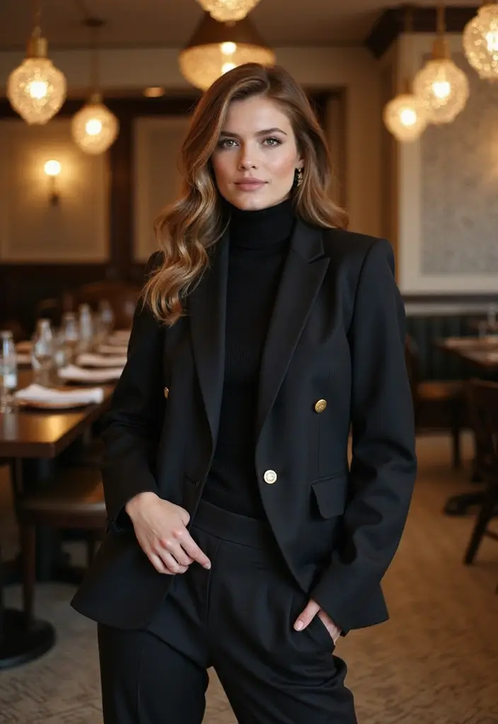 30 Must-Try Dinner Outfit Winter Combos This Season - 14. Classic Suiting & Eco-Friendly Accessories