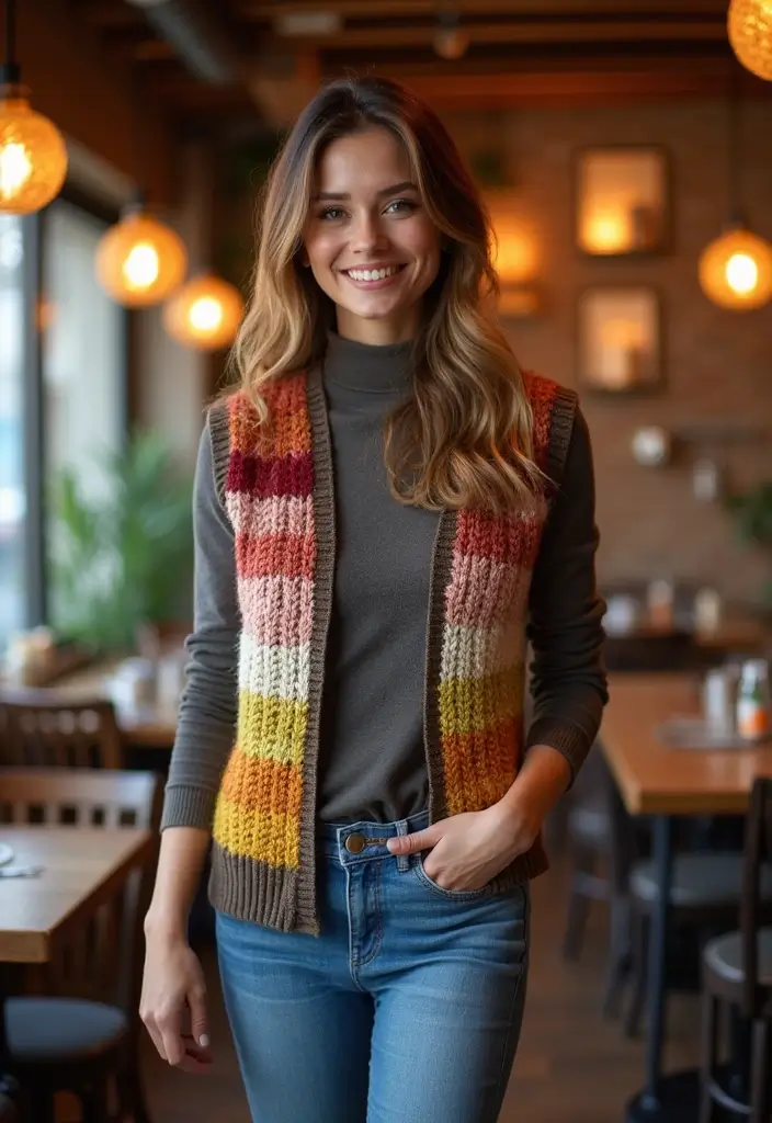 30 Must-Try Dinner Outfit Winter Combos This Season - 16. Casual Chic with a Knitted Vest
