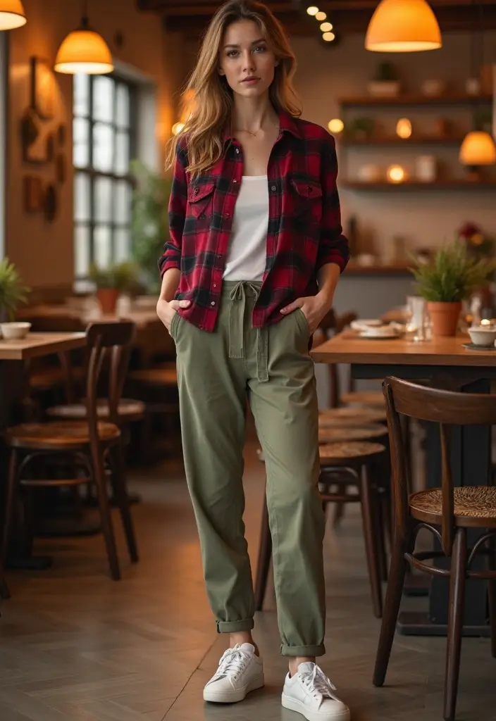 30 Must-Try Dinner Outfit Winter Combos This Season - 19. Flannel Shirt & Chinos