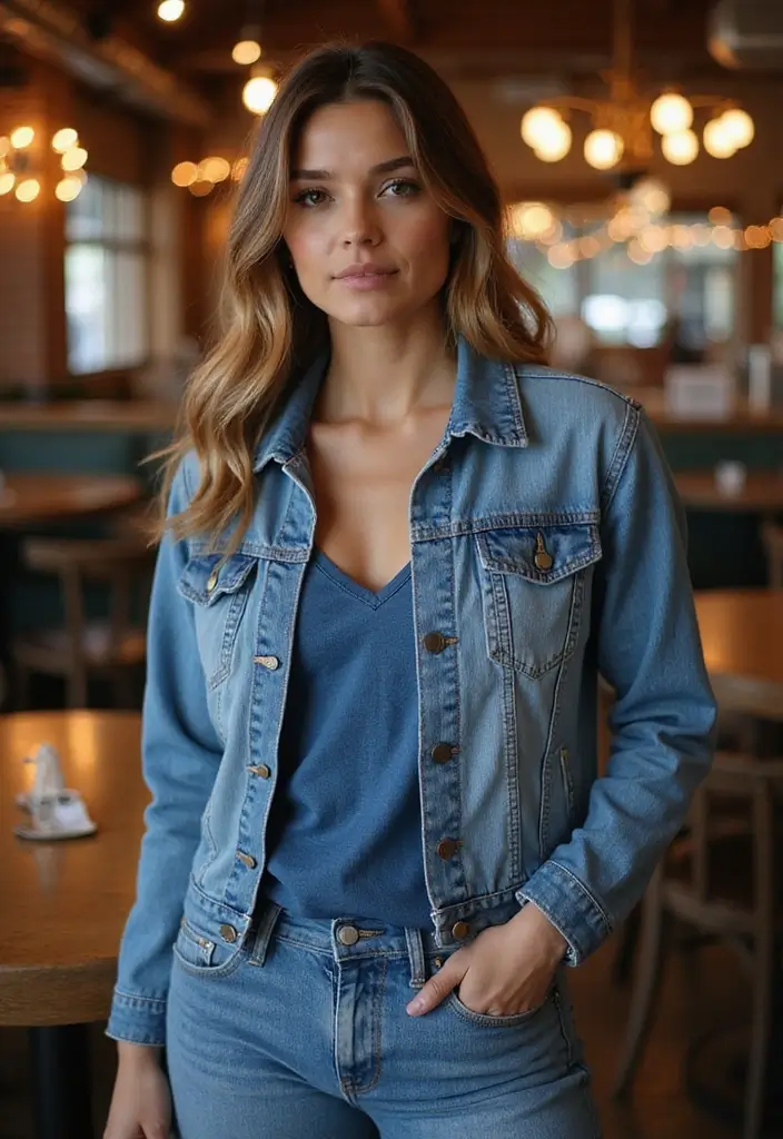 30 Must-Try Dinner Outfit Winter Combos This Season - 29. Denim on Denim with Sustainable Fabrics