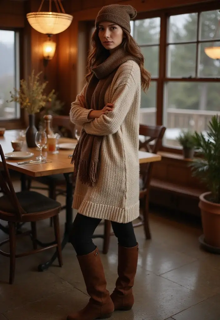 30 Must-Try Dinner Outfit Winter Combos This Season - 9. Sweater Dress & Tights