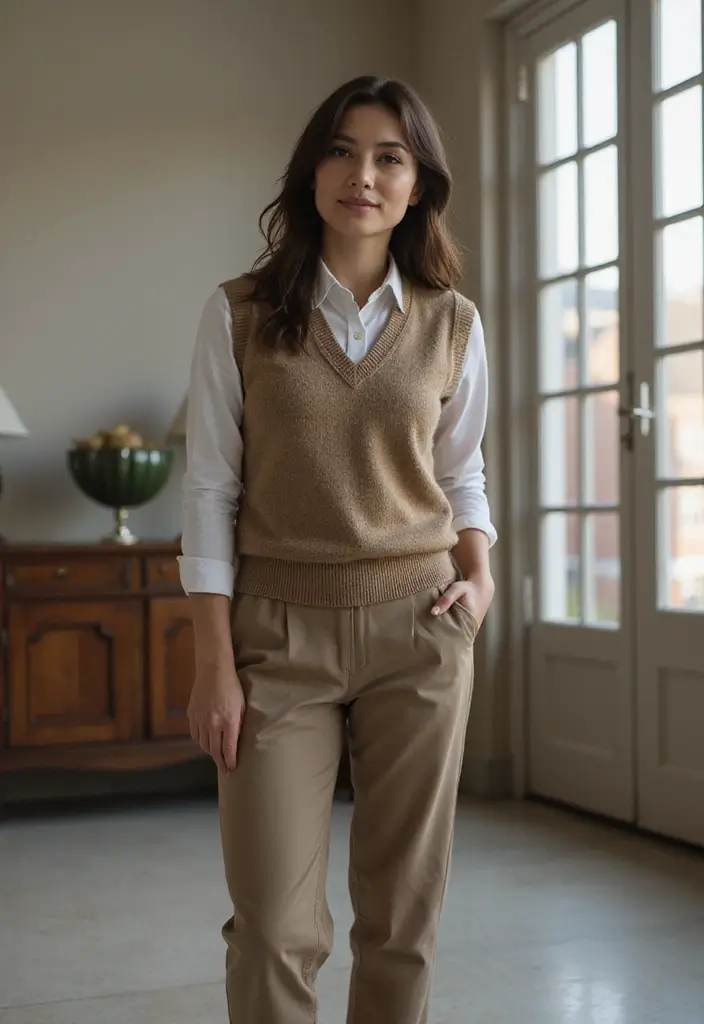 30 Must-Try Outfit Invernali Scuola Combos This Season - 13. Sweater Vest over Collared Shirt