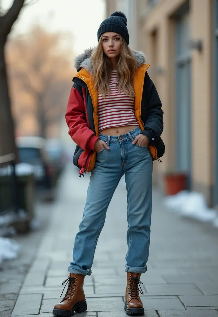 30 Must-Try Outfit Invernali Scuola Combos This Season - 14. Contrast Jacket with Striped Top