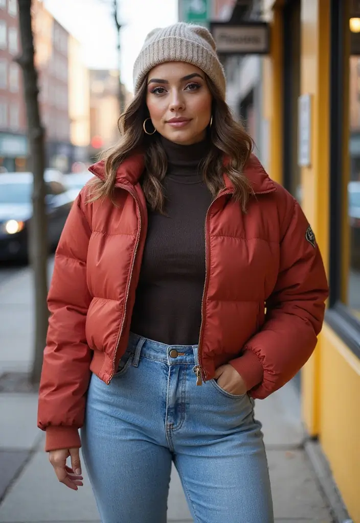 30 Must-Try Outfit Invernali Scuola Combos This Season - 2. Puffer Jacket with High-Waisted Jeans