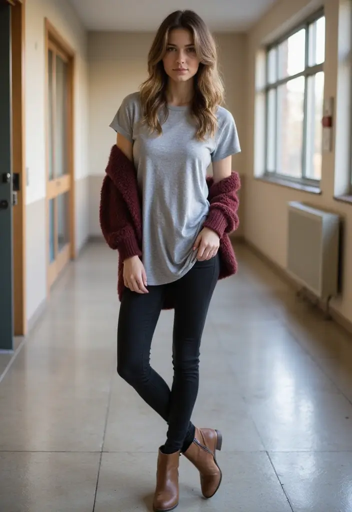 30 Must-Try Outfit Invernali Scuola Combos This Season - 23. Casual T-Shirt Dress with Leggings