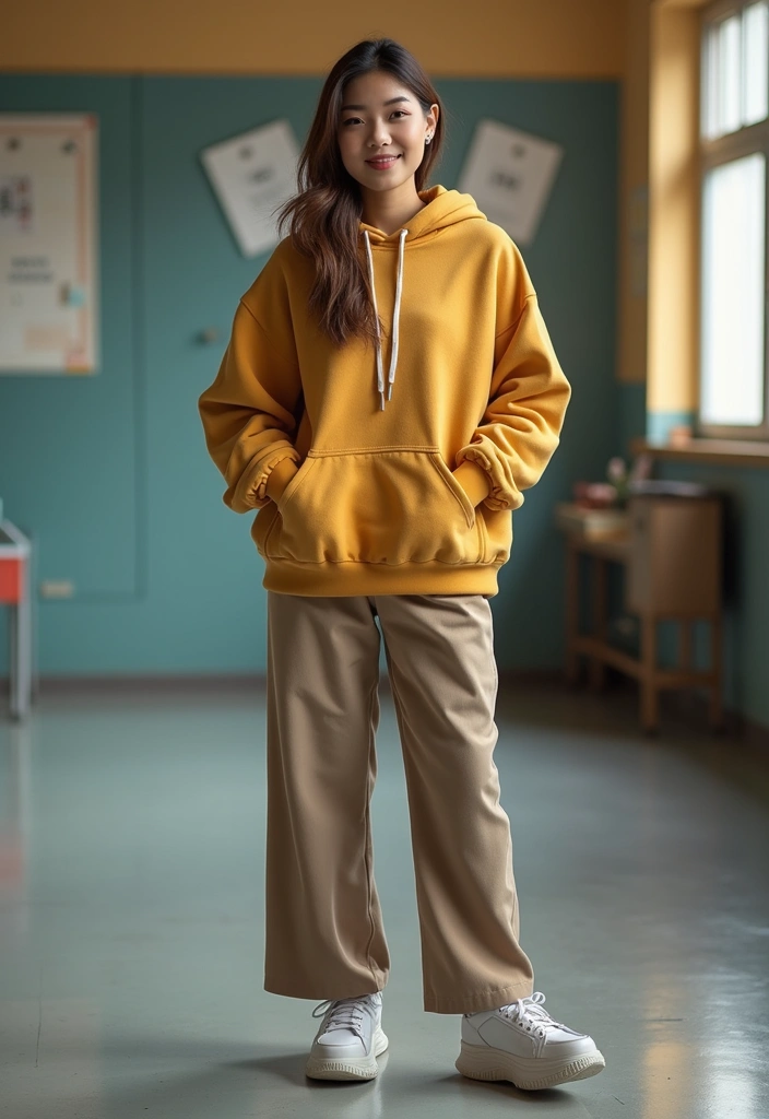 30 Must-Try Outfit Invernali Scuola Combos This Season - 27. Comfy Hoodie with Wide-Leg Trousers