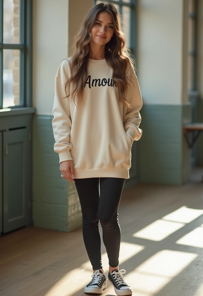 30 Must-Try Outfit Invernali Scuola Combos This Season - 30. Cozy Amour Sweatshirt with Leggings