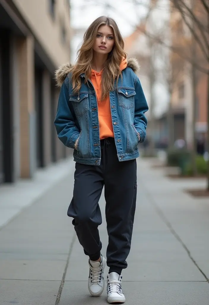 30 Must-Try Outfit Invernali Scuola Combos This Season - 4. Denim Jacket Over Hoodie