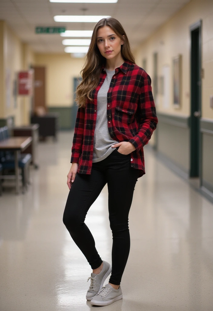 30 Must-Try Outfit Invernali Scuola Combos This Season - 5. Oversized Flannel Shirt with Leggings