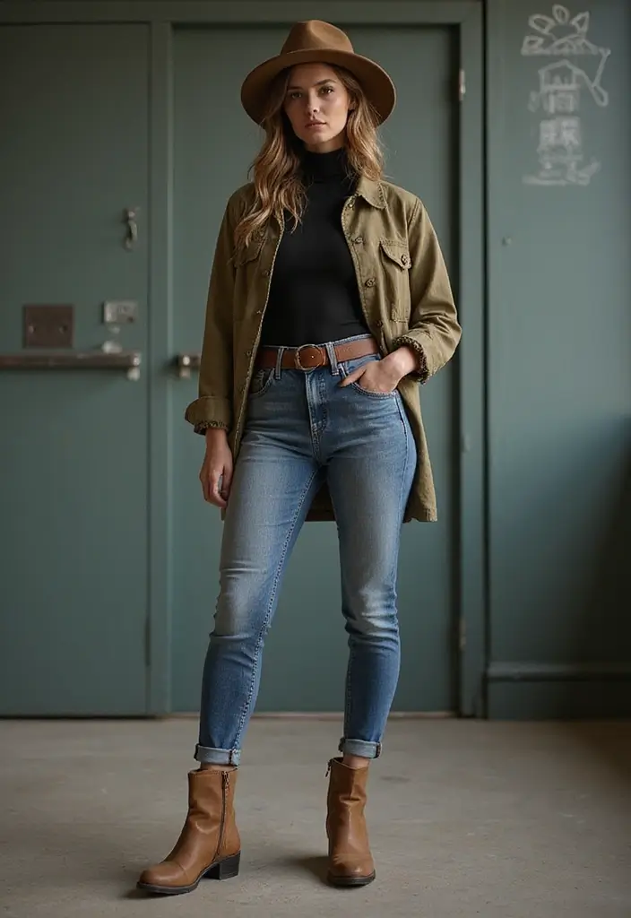 30 Must-Try Outfit Invernali Scuola Combos This Season - 7. Utility Jacket with Turtleneck and Jeans