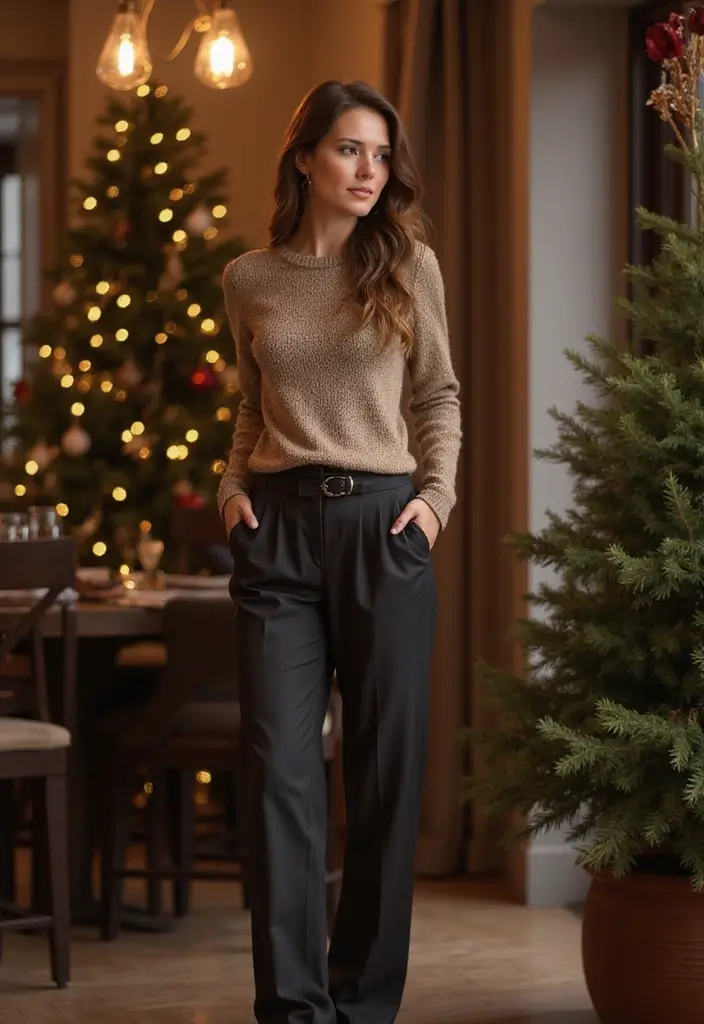 30 Party Outfit Winter Styling Tips To Wear With Confidence - 21. Tailored Pants for a Chic Look