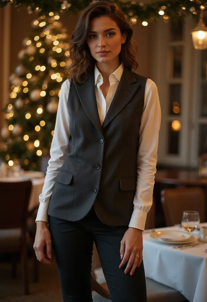 30 Party Outfit Winter Styling Tips To Wear With Confidence - 24. Utilize A Tailored Vest