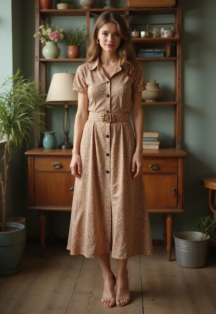 30 Stylish Casual Party Outfits for Every Occasion - 10. Vintage-Inspired Button-Up Dress