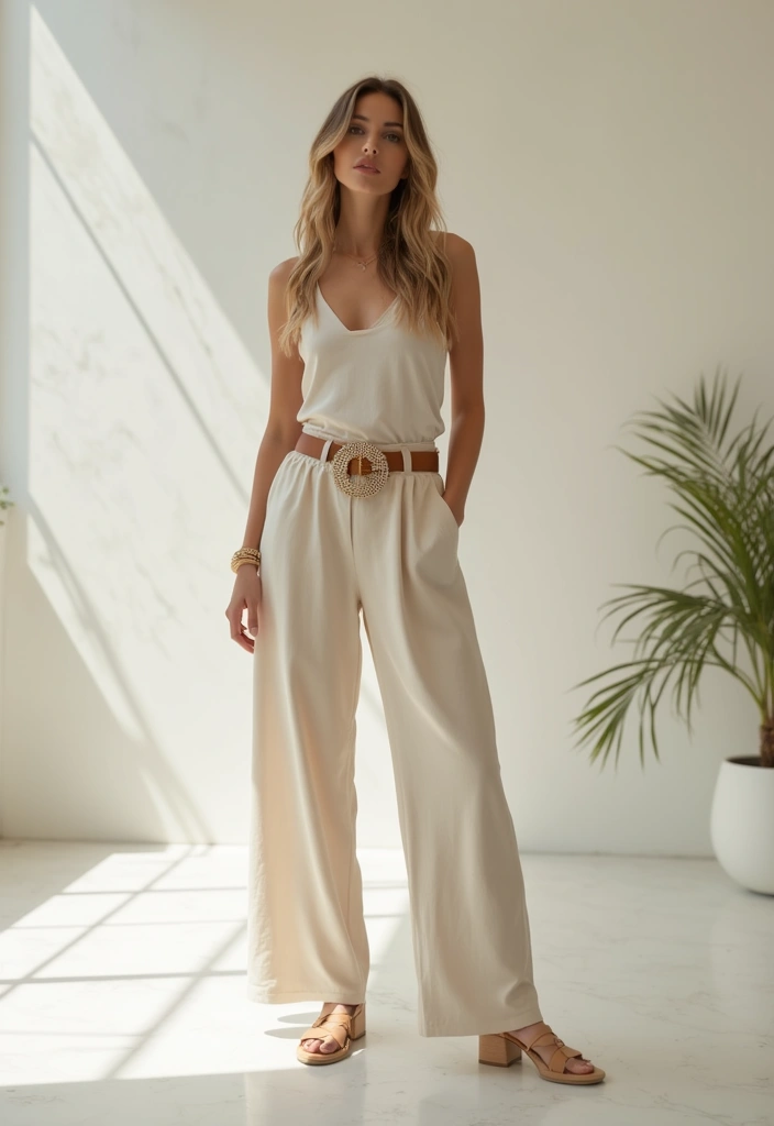 30 Stylish Casual Party Outfits for Every Occasion - 12. Breezy Palazzo Pants with a Simple Tank