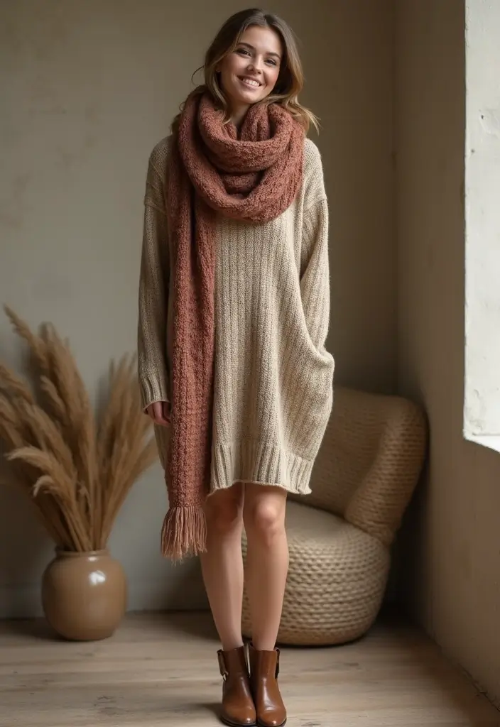 30 Stylish Casual Party Outfits for Every Occasion - 15. Cozy Knit Sweater Dress