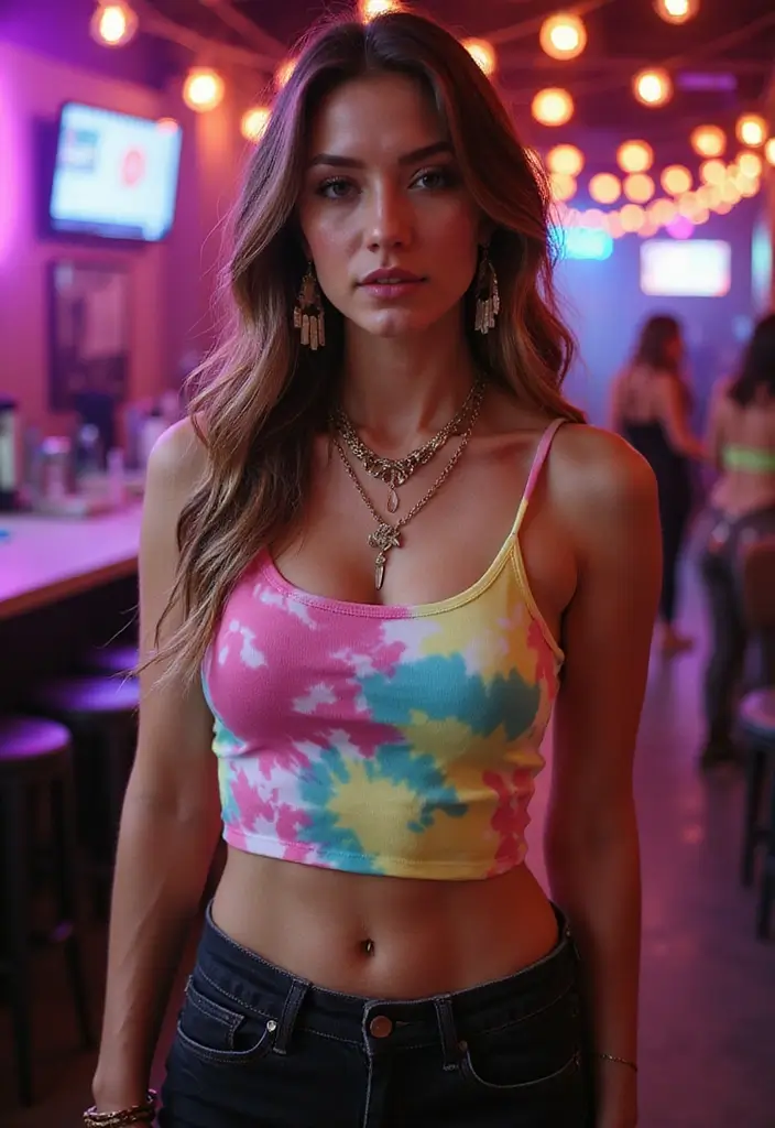 30 Stylish Casual Party Outfits for Every Occasion - 7. Tie-Dye Top with Black Jeans