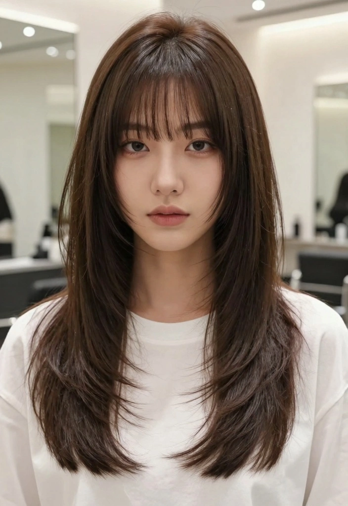 15 Haircuts for Medium Length Hair Layered Ideas Balanced Shape - 7. Soft Layers with Blunt Bangs 1