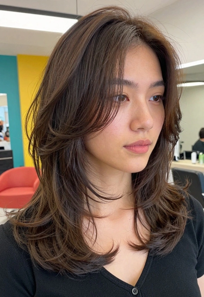 15 Haircuts for Medium Length Hair Layered Ideas Balanced Shape - 9. Beachy Waves with Choppy Layers 1